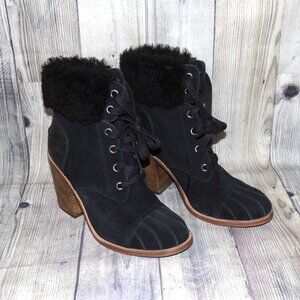 UGG Jaxon Black Suede/Sheepskin Lace Up Heel Boots Womens Size 9.5